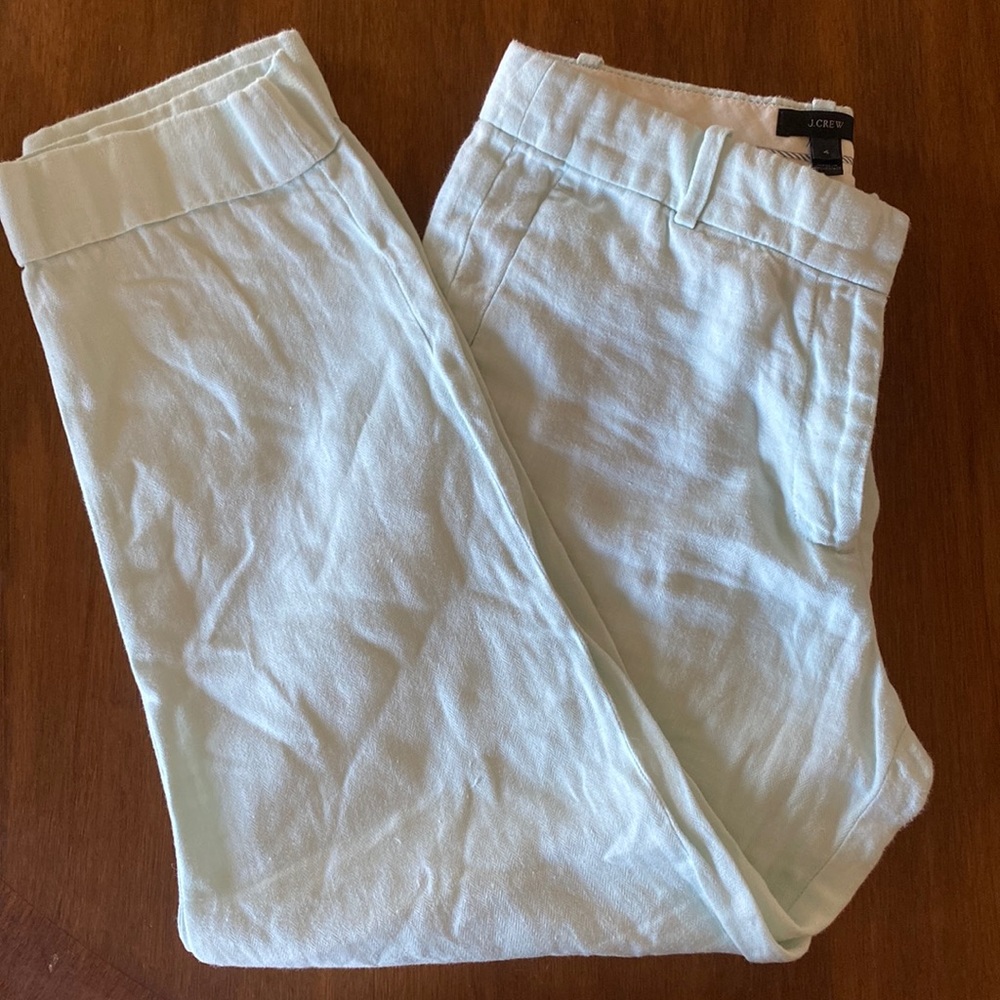 Light blue cropped linen trousers